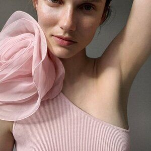 ZARA One Shoulder Knit Top with Large Flower